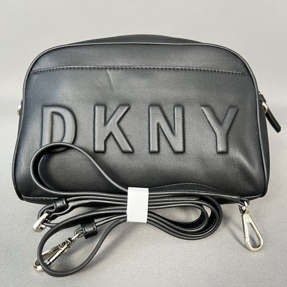 DKNY Black Tilly Crossbody  Leather Bag Embossed Logo